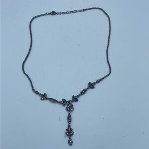 VTG Silverplate purple amethyst color crystal Y drop necklace 11”